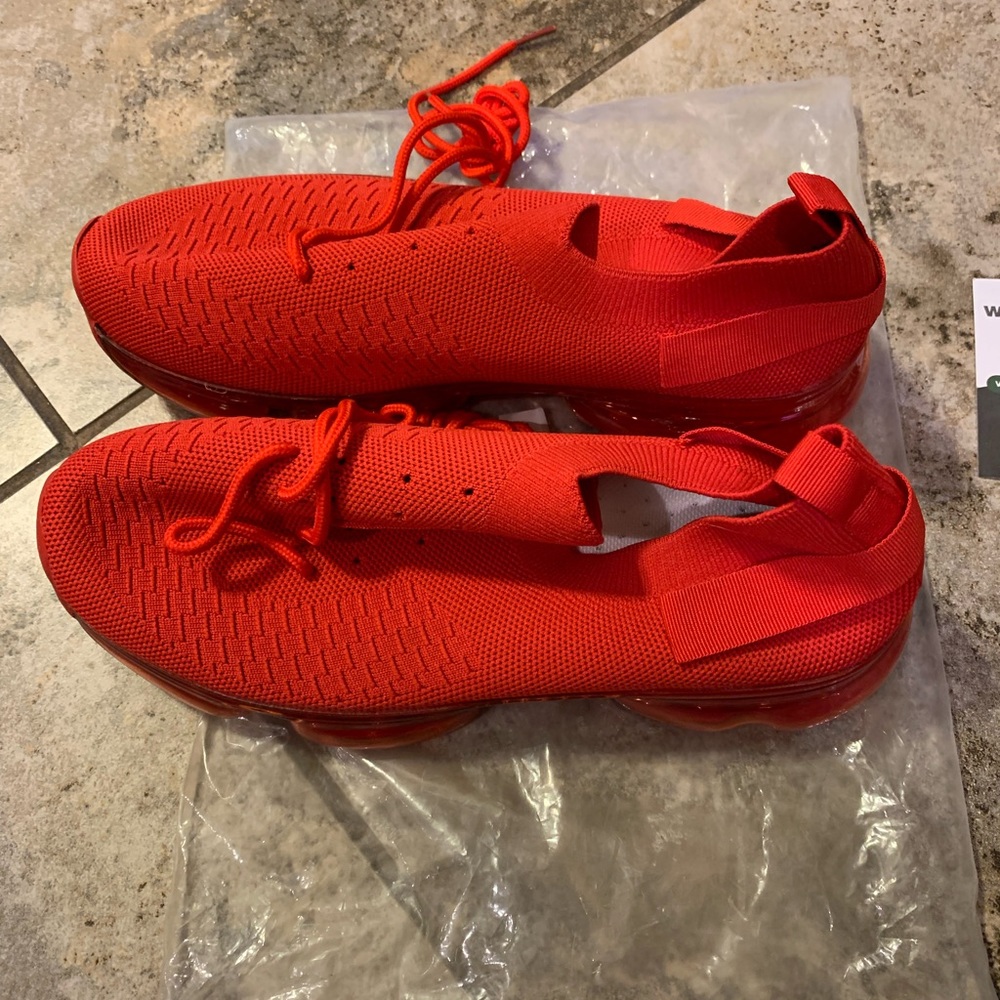 Women's Elastic Stretch Mesh Casual Slip On Air Cushion Sneakers Red Size 8 - Picture 2 of 8